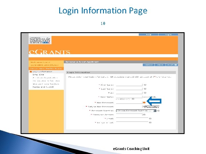 Login Information Page 10 e. Grants Coaching Unit 1/5/2022 