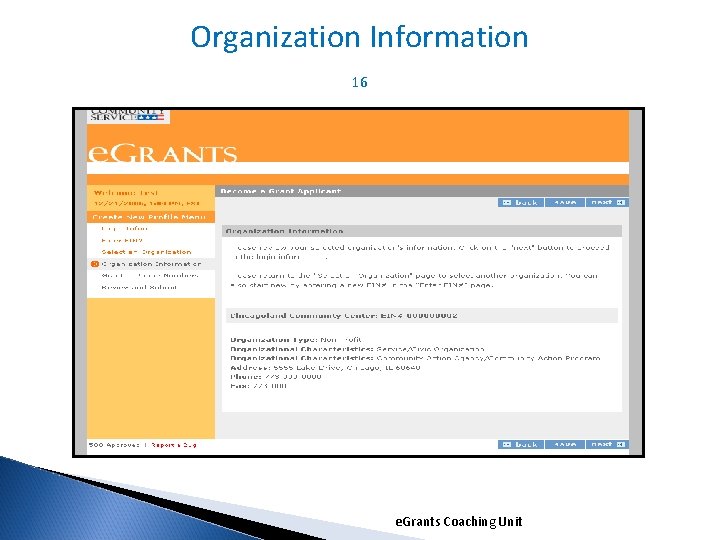 Organization Information 16 e. Grants Coaching Unit 1/5/2022 