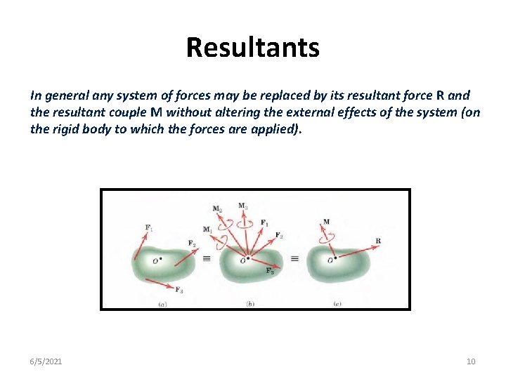 Resultants In general any system of forces may be replaced by its resultant force
