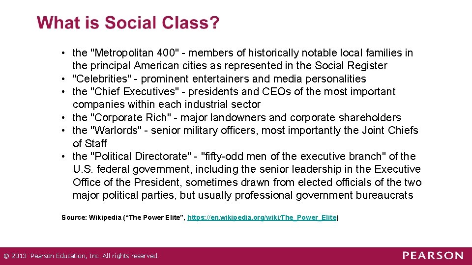 • the "Metropolitan 400" - members of historically notable local families in the • the "Metropolitan 400" - members of historically notable local families in the