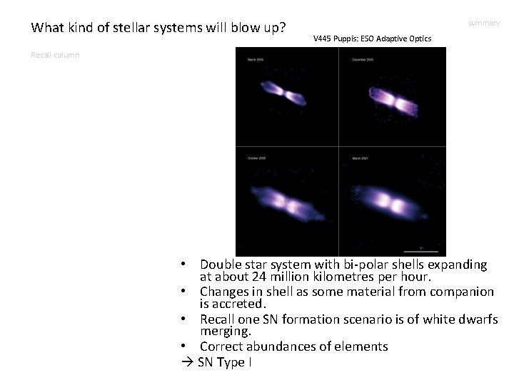 What kind of stellar systems will blow up? summary V 445 Puppis: ESO Adaptive