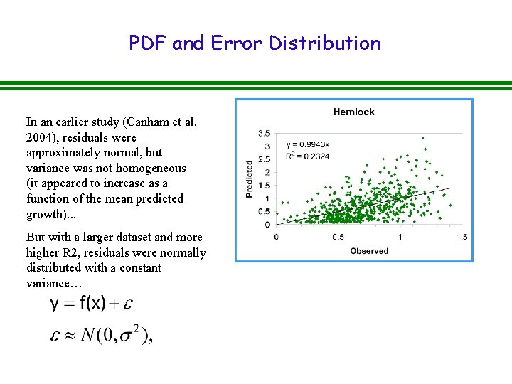 PDF and Error Distribution In an earlier study (Canham et al. 2004), residuals were PDF and Error Distribution In an earlier study (Canham et al. 2004), residuals were