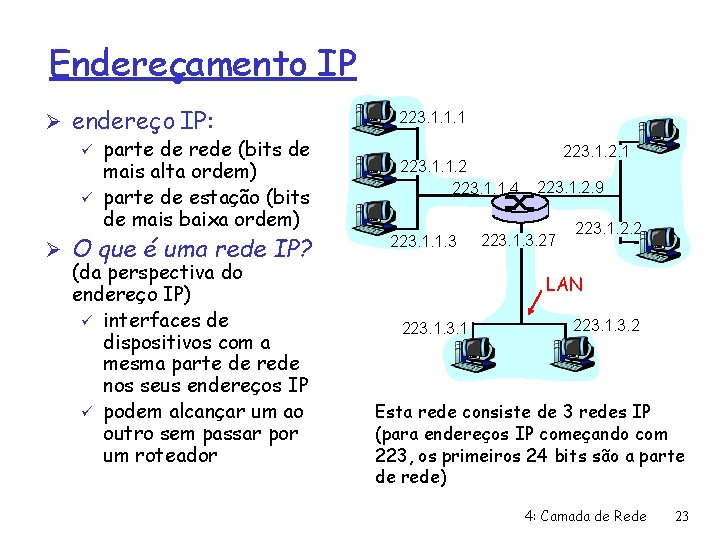 Endereçamento IP Ø endereço IP: ü parte de rede (bits de mais alta ordem)