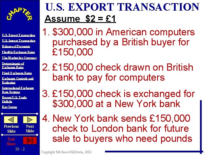 U. S. EXPORT TRANSACTION Assume $2 = £ 1 U. S. Export Transaction U.