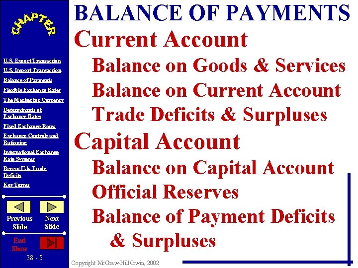 BALANCE OF PAYMENTS Current Account U. S. Export Transaction U. S. Import Transaction Balance