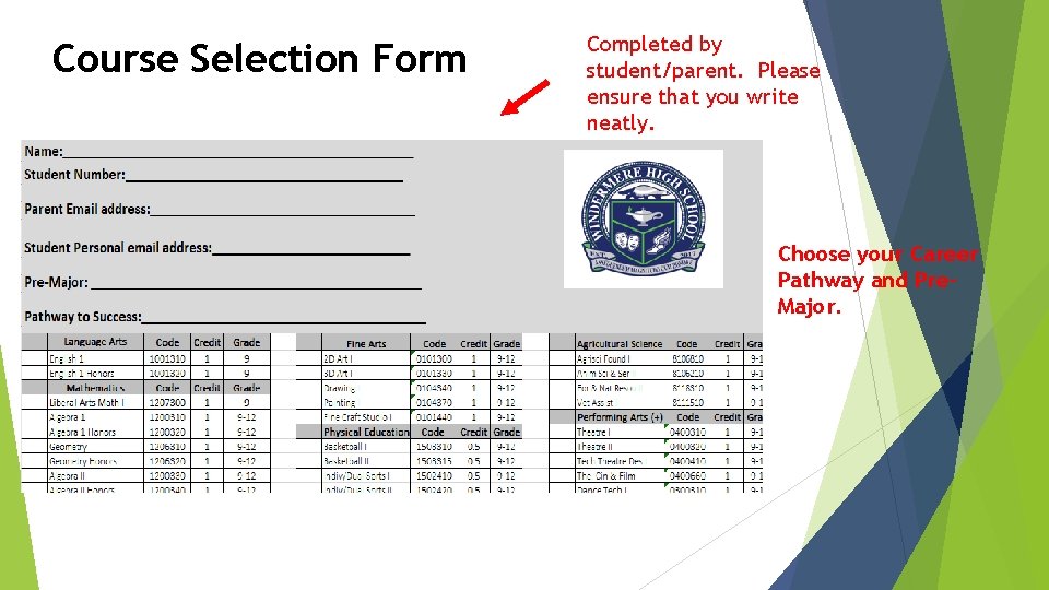 Course Selection Form Completed by student/parent. Please ensure that you write neatly. Choose your