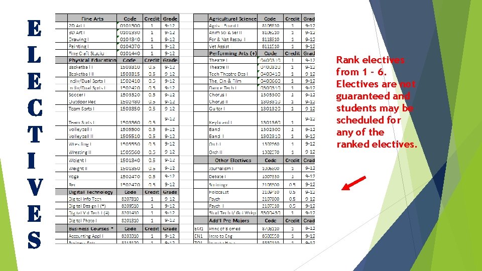 E L E C T I V E S Rank electives from 1 –