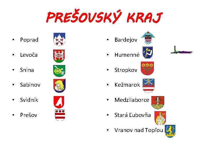 PREŠOVSKÝ KRAJ • Poprad • Bardejov • Levoča • Humenné • Snina • Stropkov