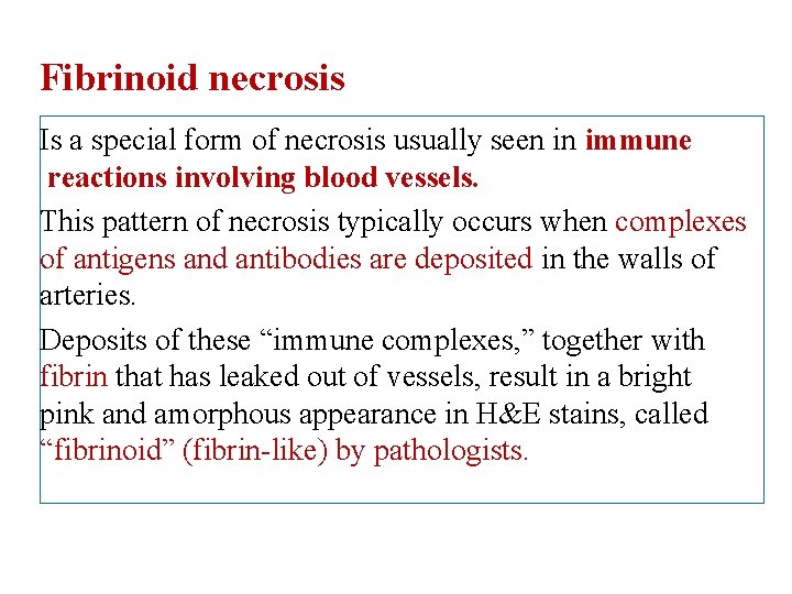 Fibrinoid necrosis Is a special form of necrosis usually seen in immune reactions involving