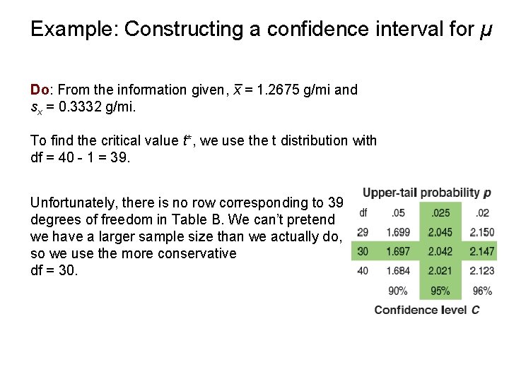 Example: Constructing a confidence interval for µ _ Do: From the information given, x