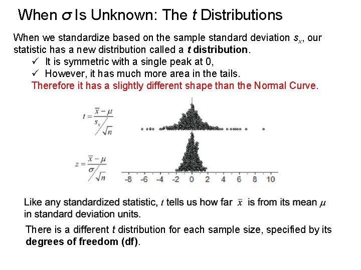 When σ Is Unknown: The t Distributions When we standardize based on the sample