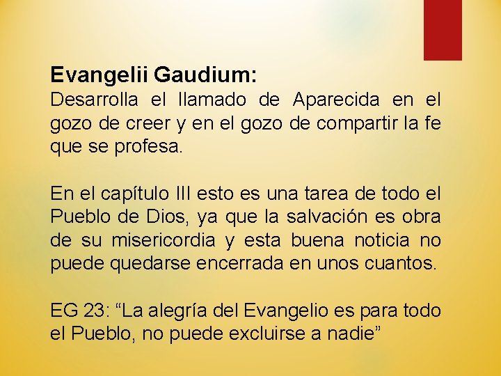 Evangelii Gaudium: Desarrolla el llamado de Aparecida en el gozo de creer y en