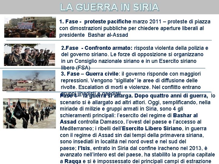 LA GUERRA IN SIRIA 1. Fase - proteste pacifiche marzo 2011 – proteste di