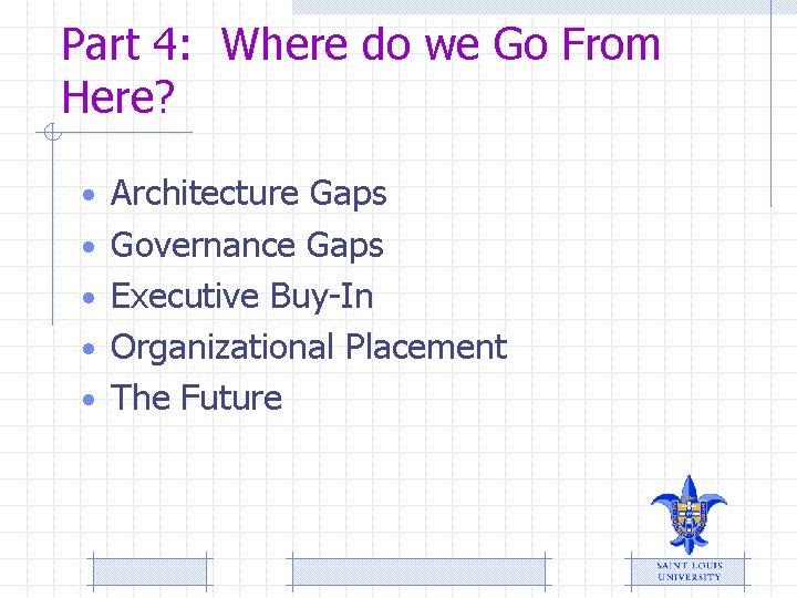 Part 4: Where do we Go From Here? • Architecture Gaps • Governance Gaps