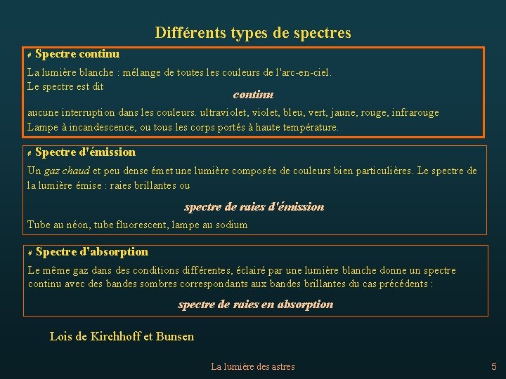 Différents types de spectres # Spectre continu La lumière blanche : mélange de toutes