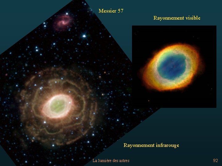 Messier 57 Rayonnement visible Rayonnement infrarouge La lumière des astres 92 