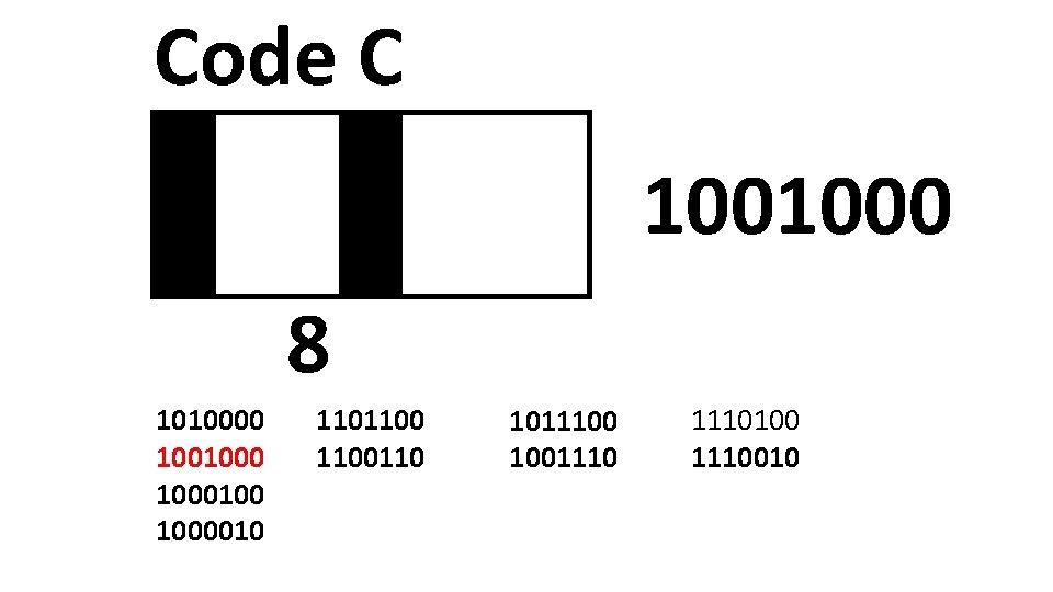 Code C 1001000 8 1010000 1001000100 1000010 1101100110 1011100 1001110100 1110010 