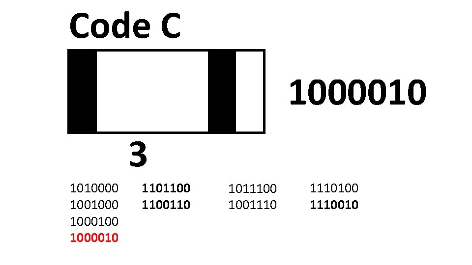 Code C 1000010 3 1010000 1001000100 1000010 1101100110 1011100 1001110100 1110010 