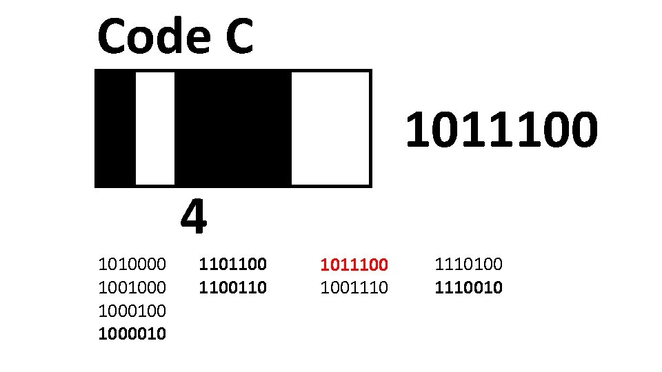 Code C 1011100 4 1010000 1001000100 1000010 1101100110 1011100 1001110100 1110010 