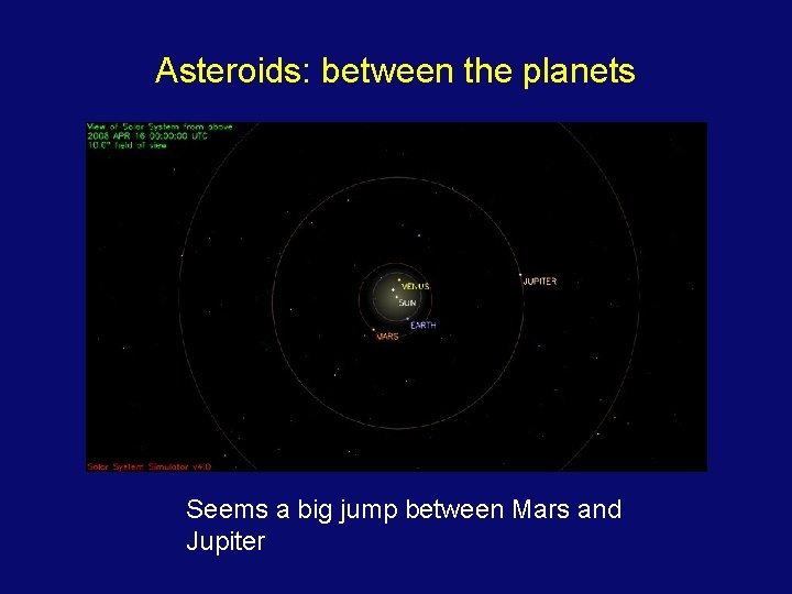 Asteroids: between the planets Seems a big jump between Mars and Jupiter 