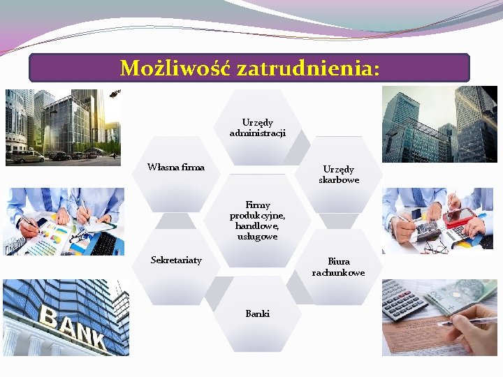 Możliwość zatrudnienia: Urzędy administracji Własna firma Urzędy skarbowe Firmy produkcyjne, handlowe, usługowe Sekretariaty Biura