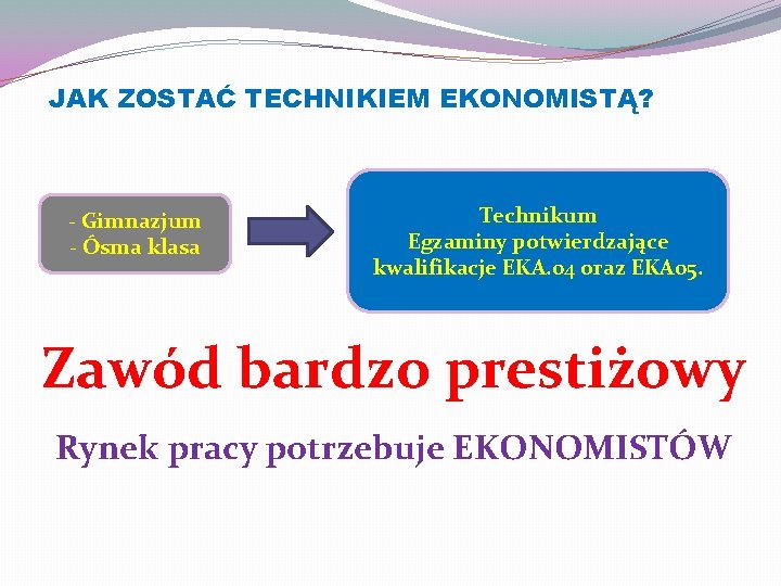 JAK ZOSTAĆ TECHNIKIEM EKONOMISTĄ? - Gimnazjum - Ósma klasa Technikum Egzaminy potwierdzające kwalifikacje EKA.