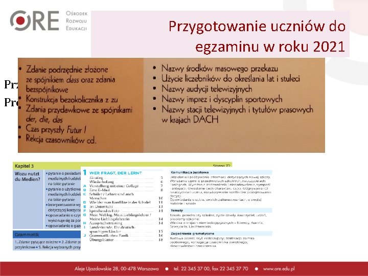 Przygotowanie uczniów do egzaminu w roku 2021 Przykład 2(praca własna) Proszę zanalizować zawartość rozdziałów