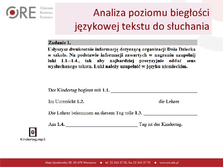 Analiza poziomu biegłości językowej tekstu do słuchania 