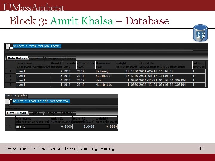 Block 3: Amrit Khalsa – Database Department of Electrical and Computer Engineering 13 