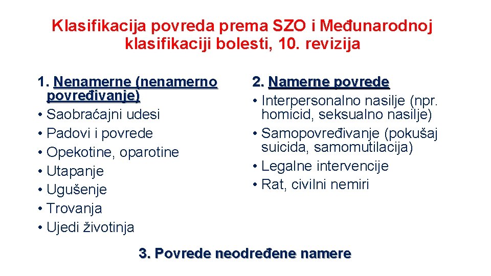 Klasifikacija povreda prema SZO i Međunarodnoj klasifikaciji bolesti, 10. revizija 1. Nenamerne (nenamerno povređivanje)