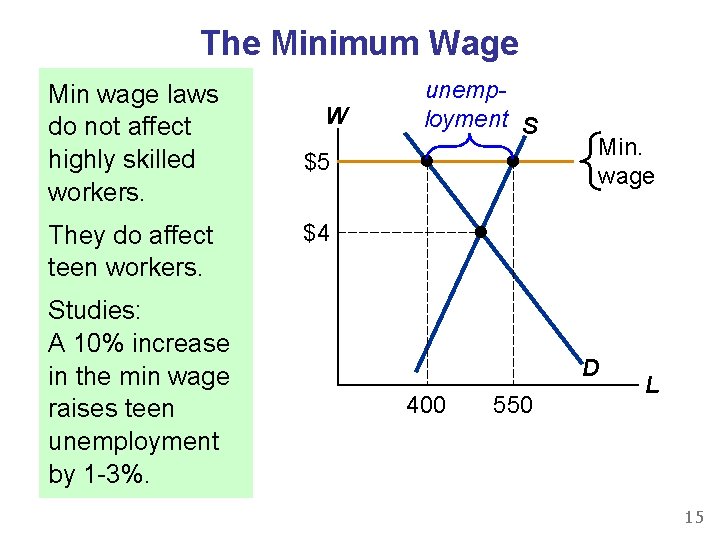 The Minimum Wage Min wage laws do not affect highly skilled workers. They do