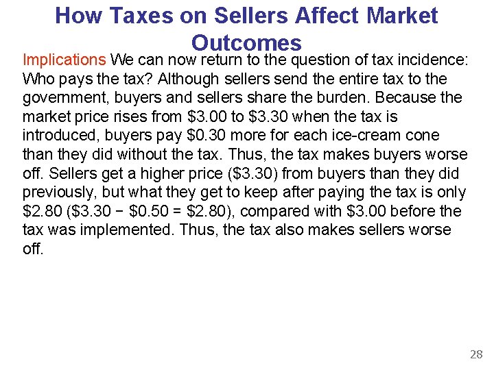 How Taxes on Sellers Affect Market Outcomes Implications We can now return to the