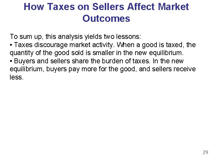 How Taxes on Sellers Affect Market Outcomes To sum up, this analysis yields two