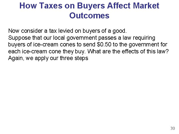 How Taxes on Buyers Affect Market Outcomes Now consider a tax levied on buyers