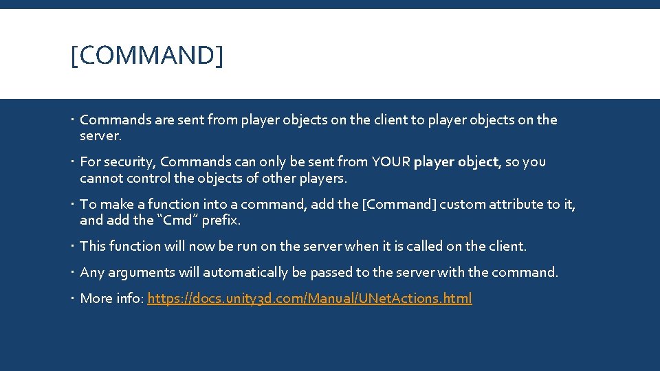 [COMMAND] Commands are sent from player objects on the client to player objects on