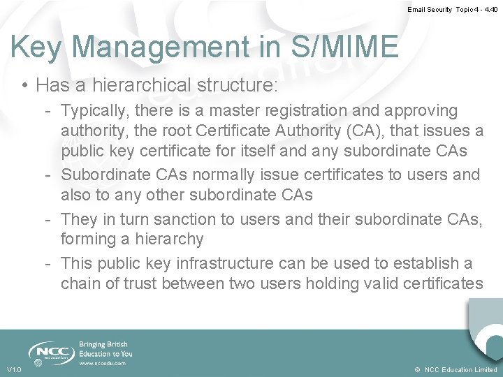 Email Security Topic 4 - 4. 40 Key Management in S/MIME • Has a