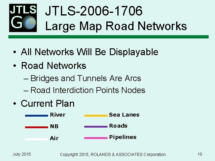 JTLS-2006 -1706 Large Map Road Networks • All Networks Will Be Displayable • Road