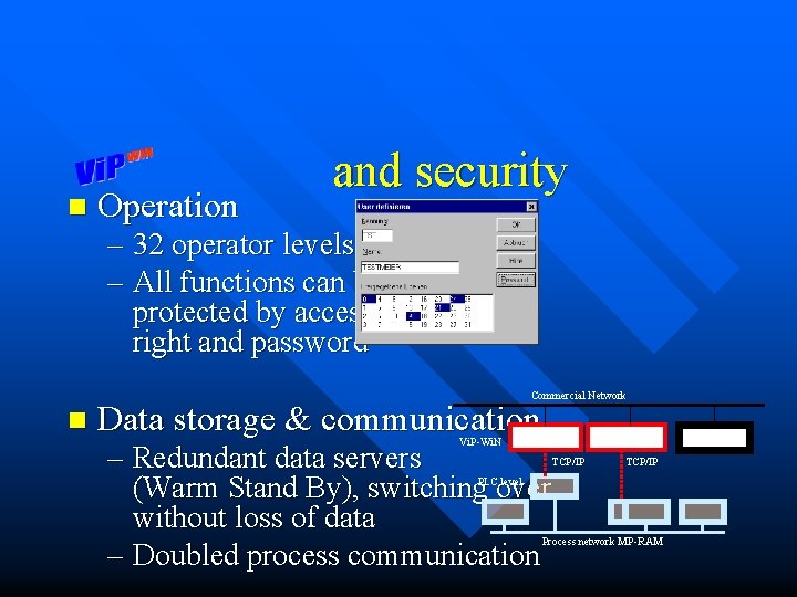 n Operation and security – 32 operator levels – All functions can be protected