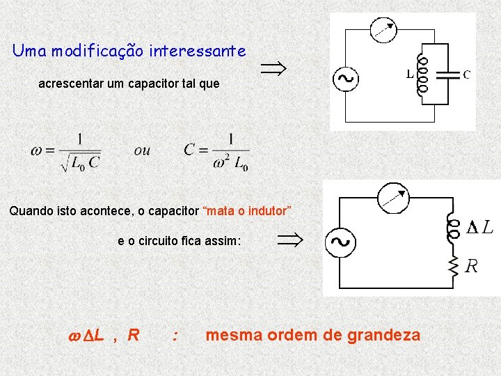 Uma modificação interessante acrescentar um capacitor tal que Quando isto acontece, o capacitor “mata