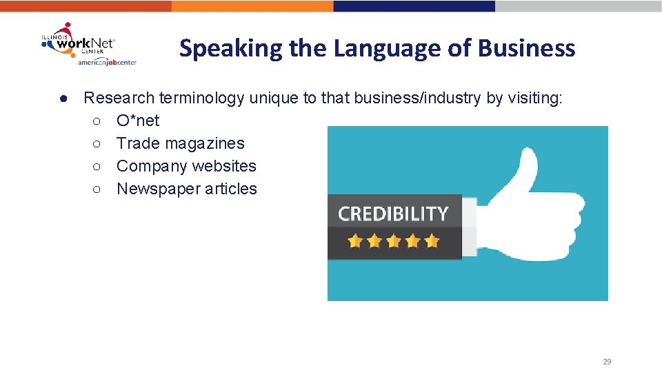 Speaking the Language of Business ● Research terminology unique to that business/industry by visiting: