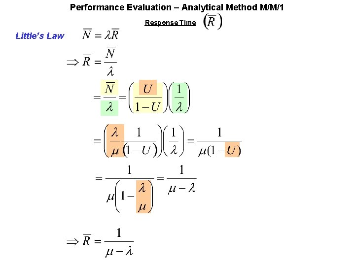 Performance Evaluation – Analytical Method M/M/1 Response Time Little’s Law 