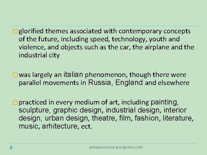 � glorified themes associated with contemporary concepts of the future, including speed, technology, youth