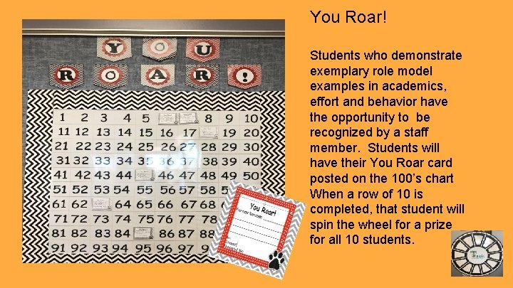 You Roar! Students who demonstrate exemplary role model examples in academics, effort and behavior