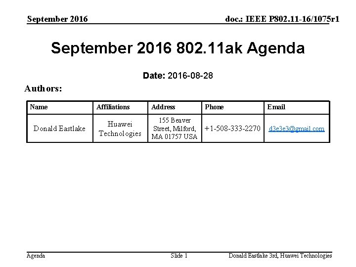 September 2016 doc. : IEEE P 802. 11 -16/1075 r 1 September 2016 802.