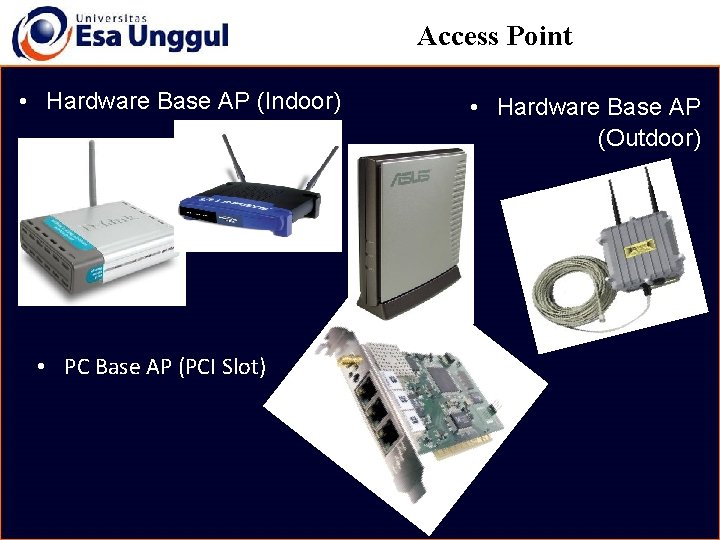 Access Point • Hardware Base AP (Indoor) • PC Base AP (PCI Slot) •