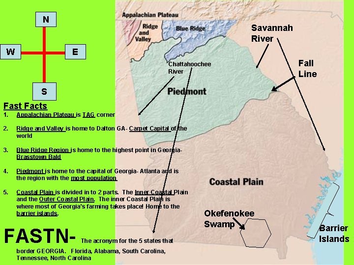 N W Savannah River E Chattahoochee River Fall Line S Fast Facts 1. Appalachian