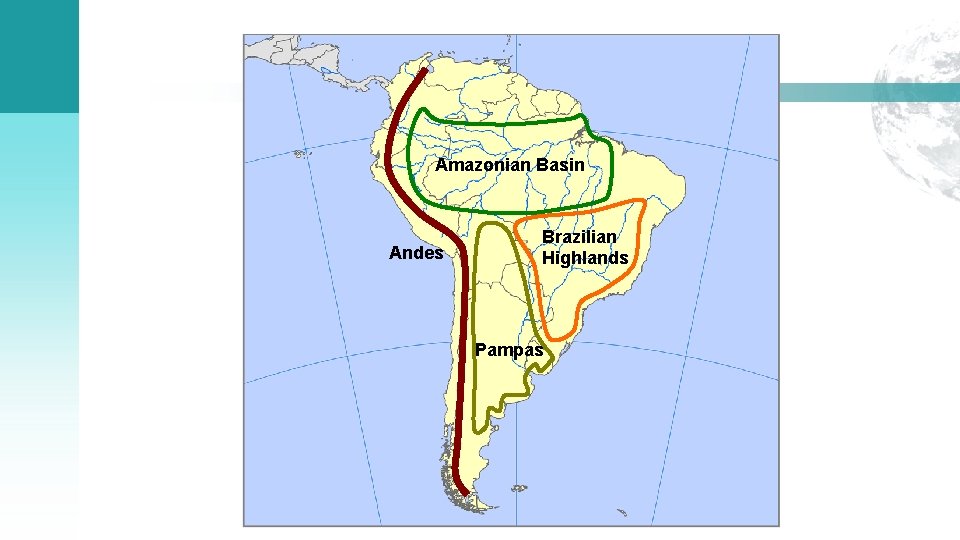 Amazonian Basin Andes Brazilian Highlands Pampas 