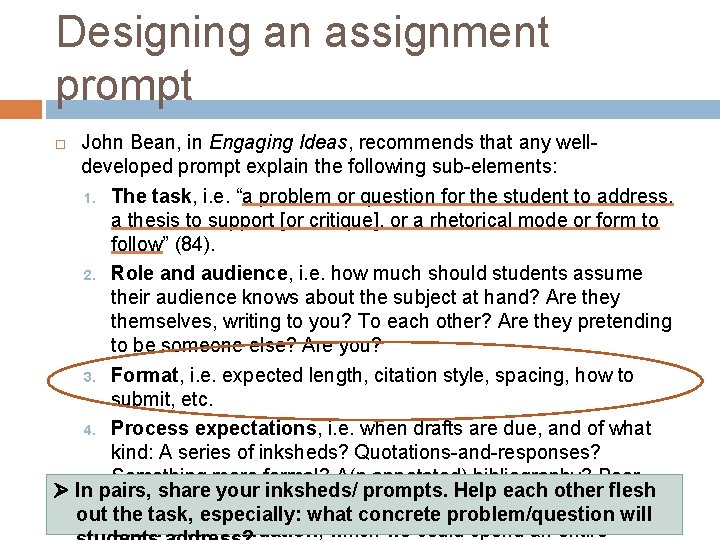 Prompt Assignment Example DESIGNING EFFECTIVE SYLLABI AND ASSIGNMENTS 17 th Annual