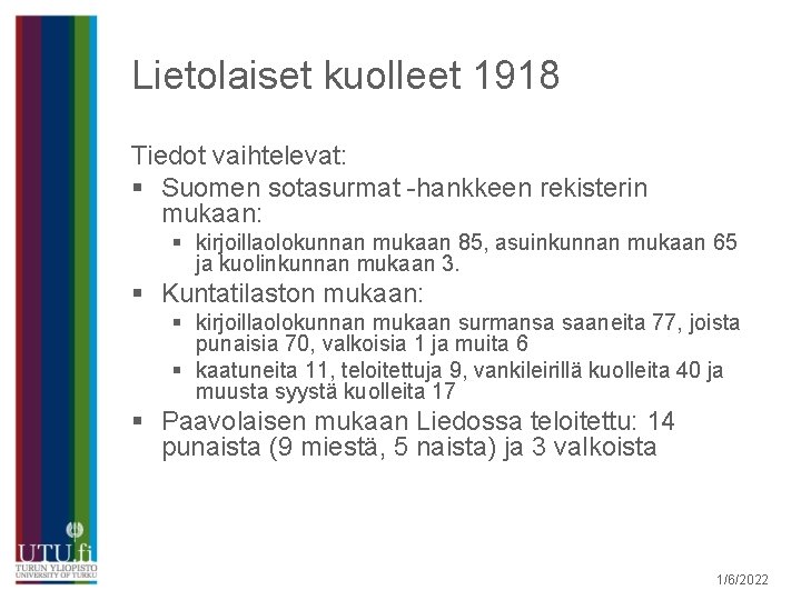 Lietolaiset kuolleet 1918 Tiedot vaihtelevat: § Suomen sotasurmat -hankkeen rekisterin mukaan: § kirjoillaolokunnan mukaan