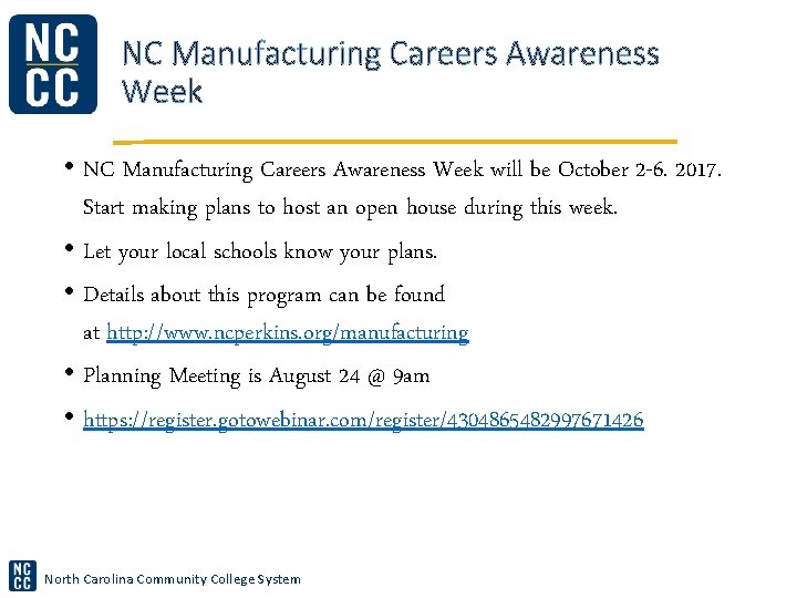 NC Manufacturing Careers Awareness Week • NC Manufacturing Careers Awareness Week will be October